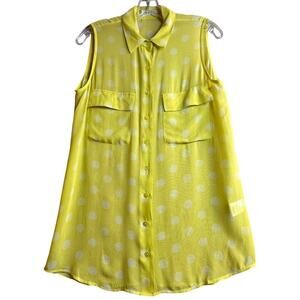Equipment Femme Yellow Polka Dot‎ Sleeveless Signature Women S Silk Sheer Blouse